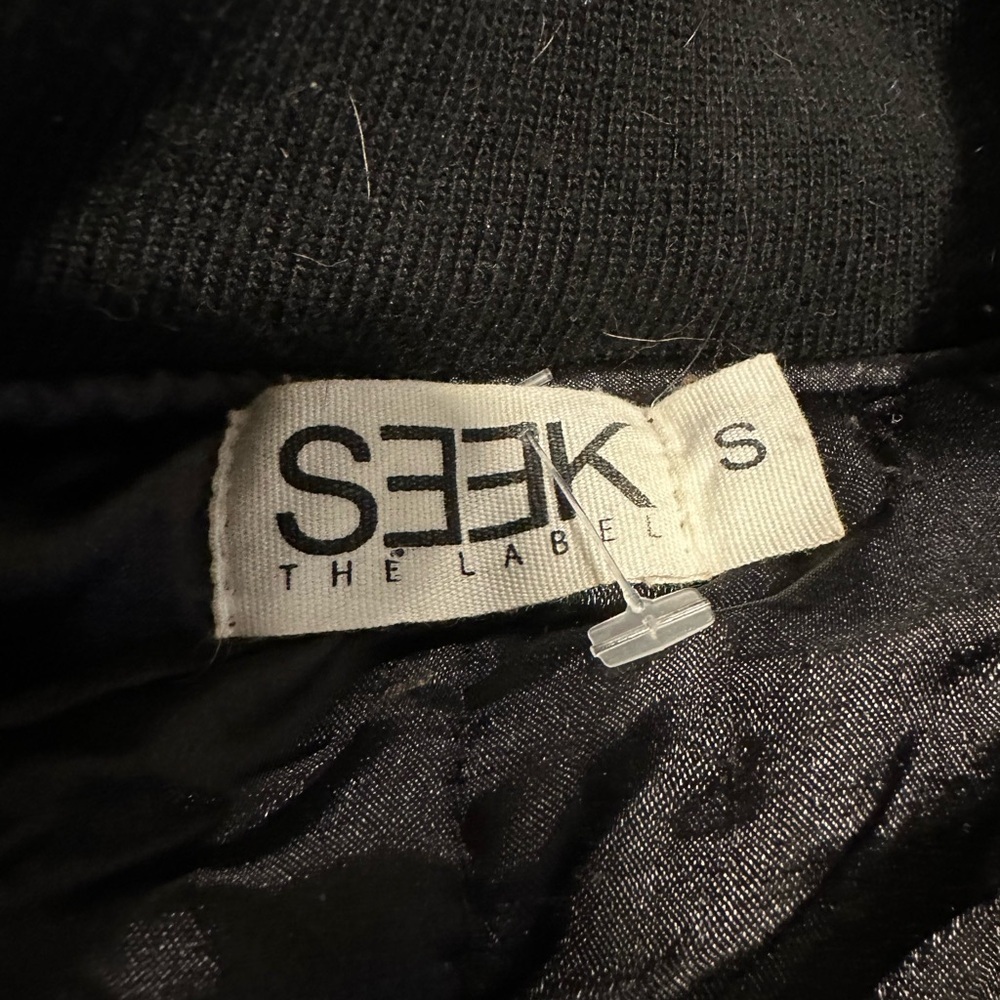 Women’s Seek Sz: S black satin bomber jacket corset-style lace-up back. - Picture 8 of 10